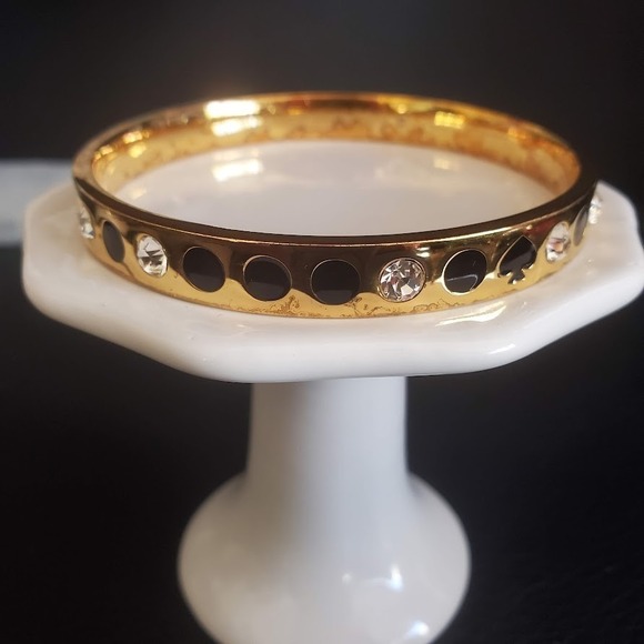 Kate Spade Spot the Spade Bangle Gold Plated Black Enamel and Crystal Accents - Picture 3 of 8